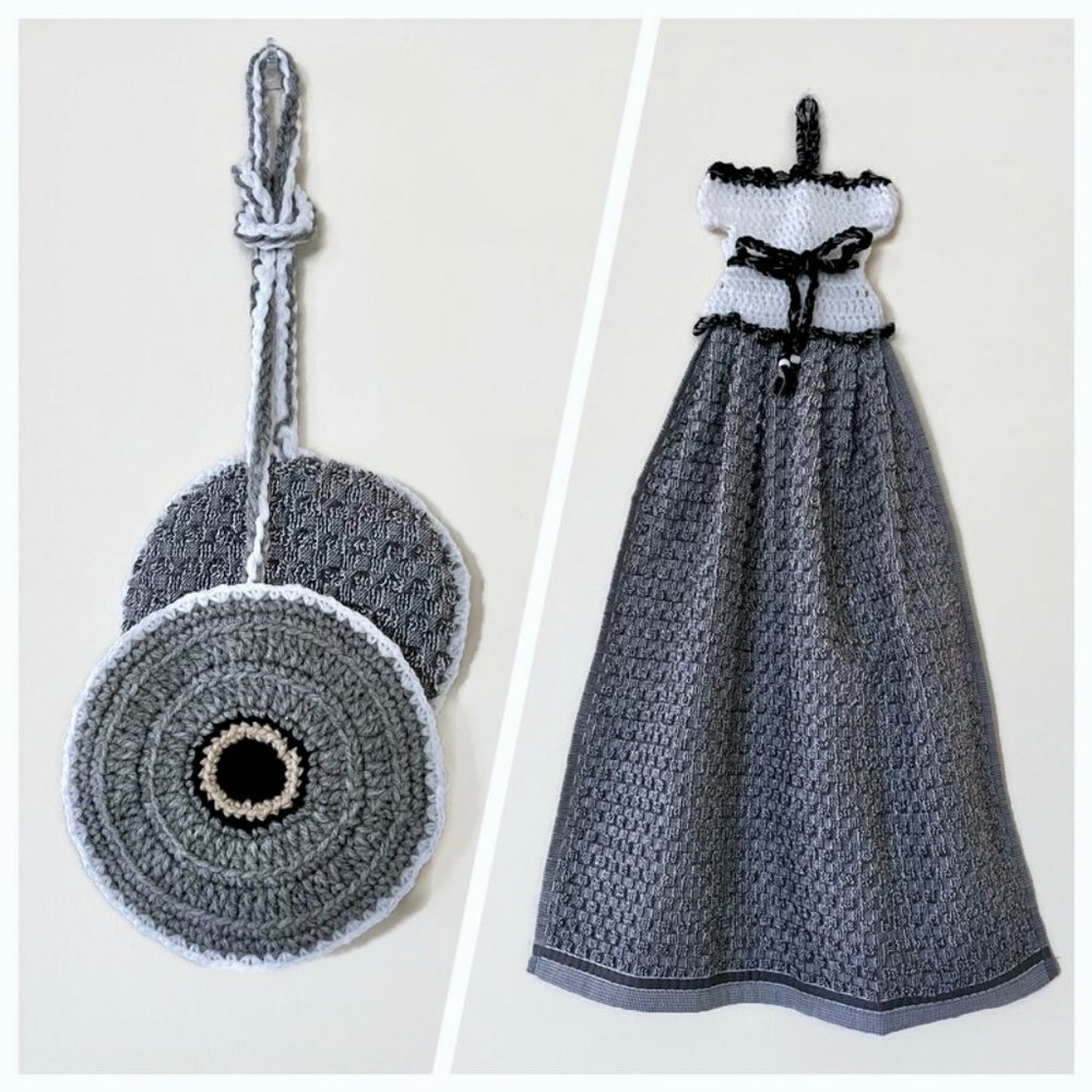 Crochet Set Towel Potholder, Dress Shape Dish Towel, Handmade Crochet Pot Holder